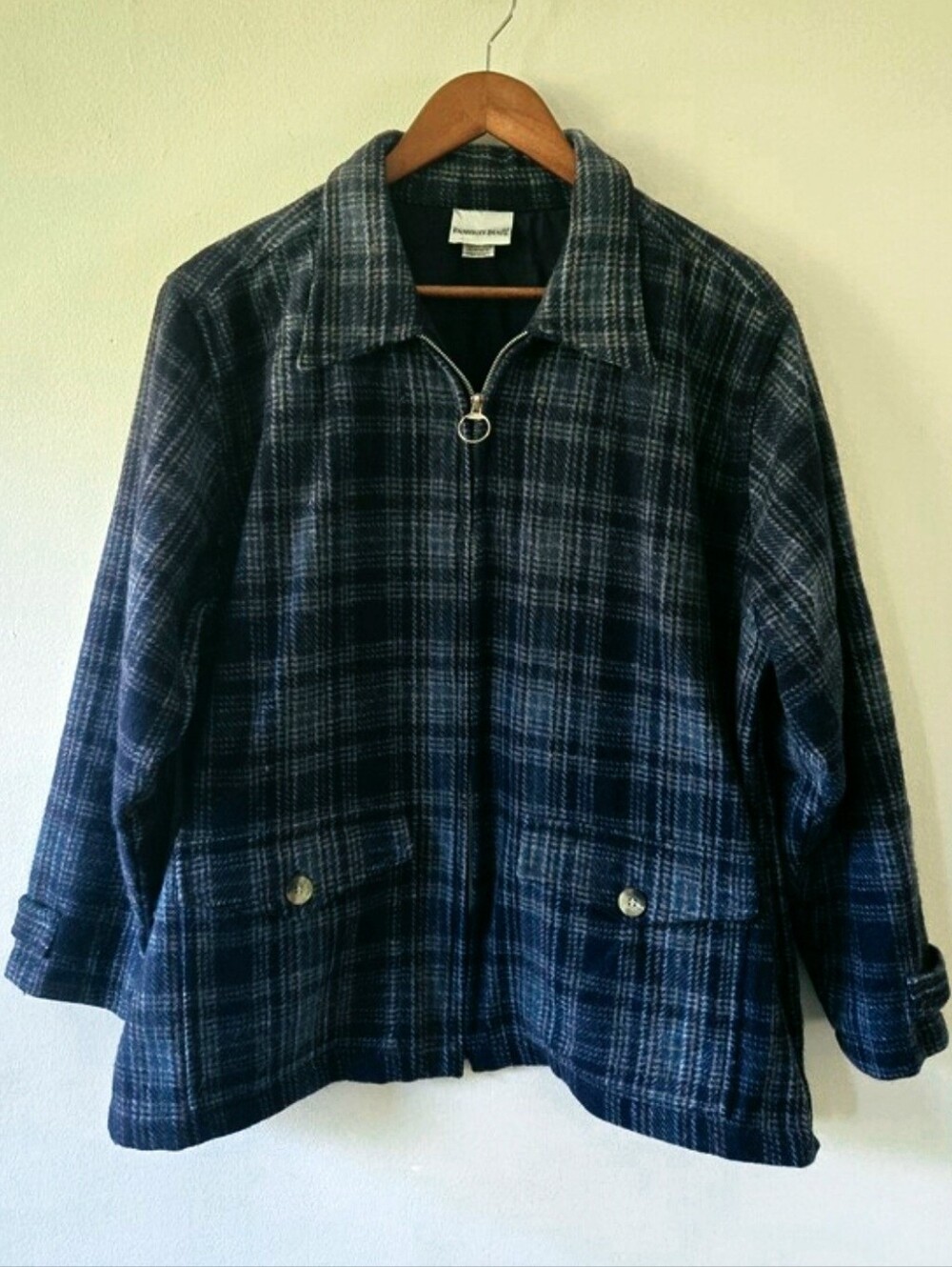 Plaid Zip Wool Jacket Blue & Black Size 18/20